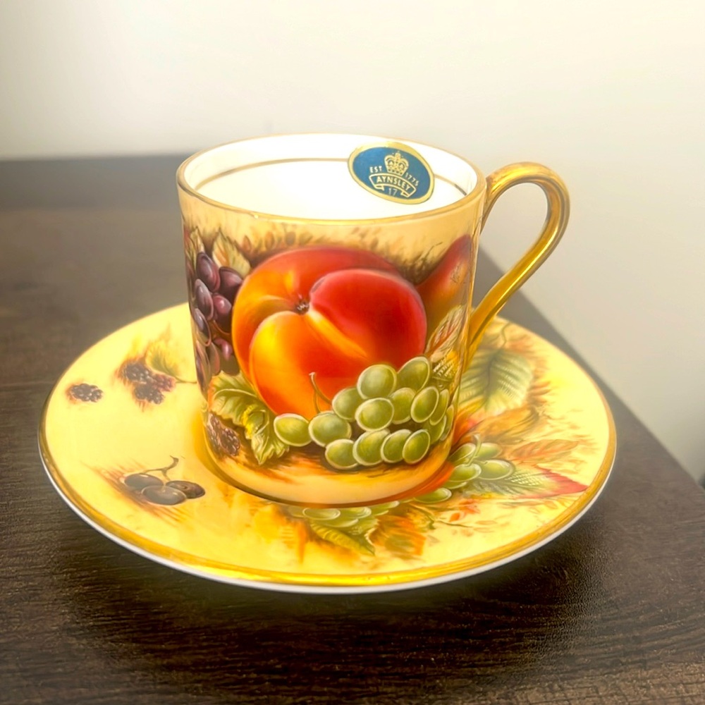 Vintage Aynsley Orchard Gold Cup and Saucer with tag.